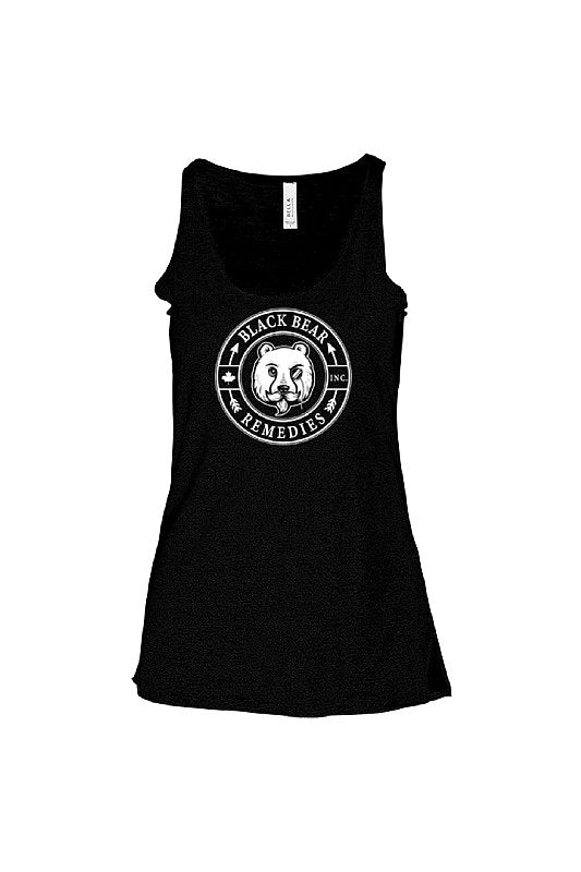 Black Heather Triblend Ladies Racerback Tank (white logo)