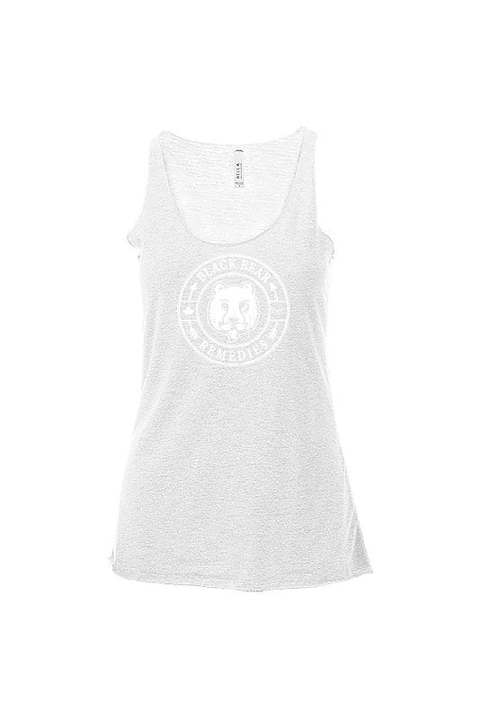 White Fleck Triblend Ladies Racerback Tank (white logo)