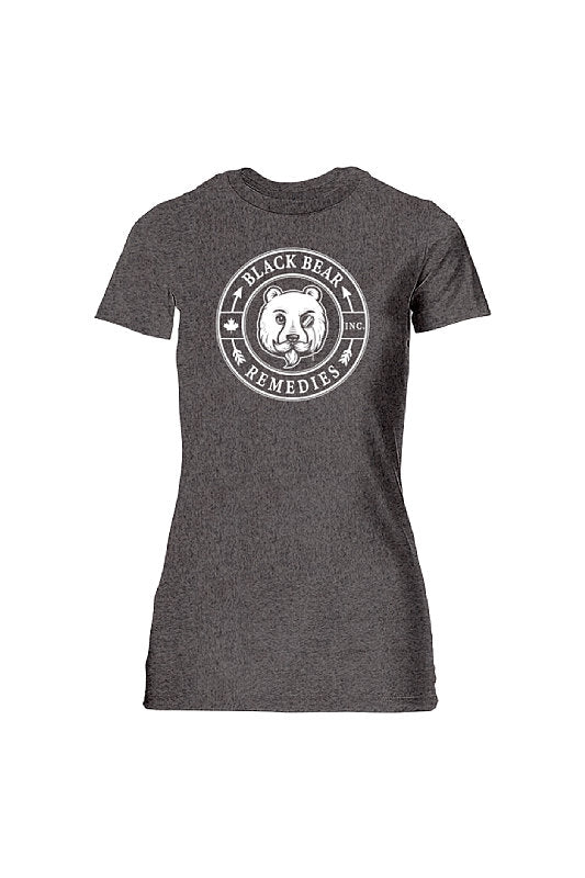 Dark Grey Heather Ladies Slim Fit Tee (white logo)