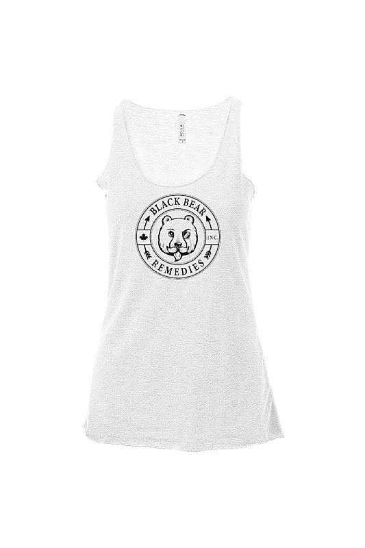 White Fleck Triblend Ladies Racerback Tank (black logo)