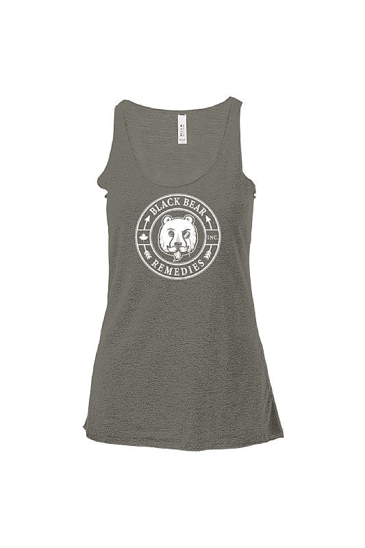 Charcoal Black Triblend Ladies Racerback Tank (white logo)