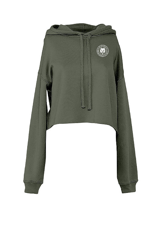 Military Green Ladies Cropped Fleece Hoodie