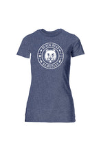 Load image into Gallery viewer, Heather Navy Ladies Slim Fit Tee (white logo)
