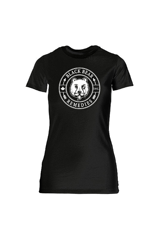 Black Ladies Slim Fit Tee (white logo)